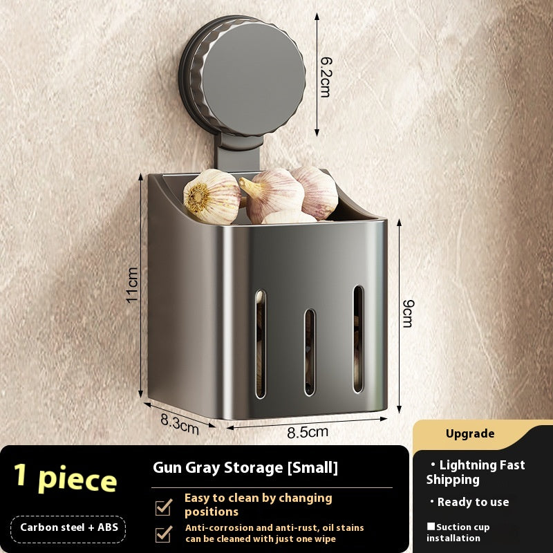 Wall-Mounted Onion, Ginger & Garlic Storage Rack with Suction Cups – Multi-Size & Color Options