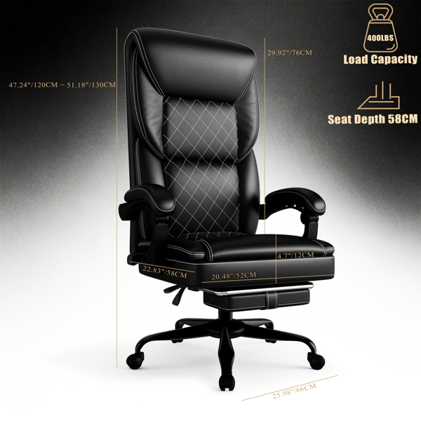 Ergonomic Gaming Chair with Inflatable Lumbar Support and Footrest