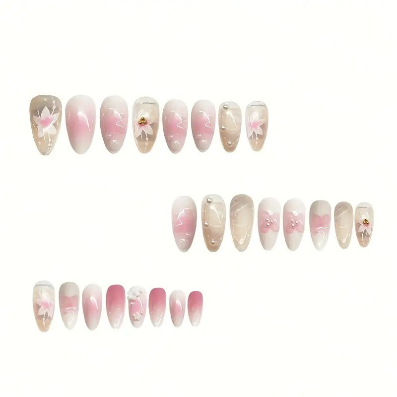 Removable Fake Nail Stickers with Flower Pattern - Sweet & Simple Design