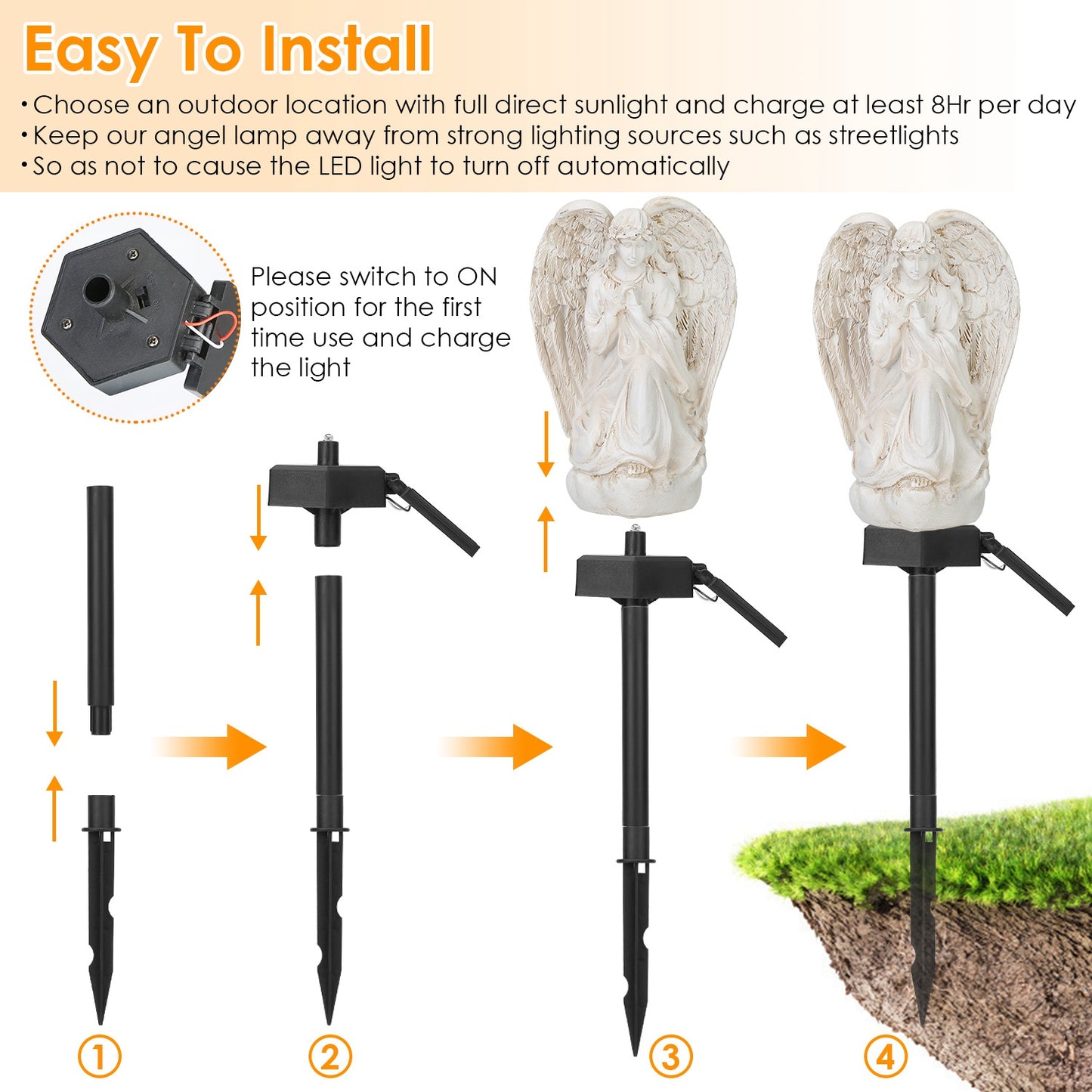Solar Praying Angel Garden Light - IP65 Waterproof LED Lamp