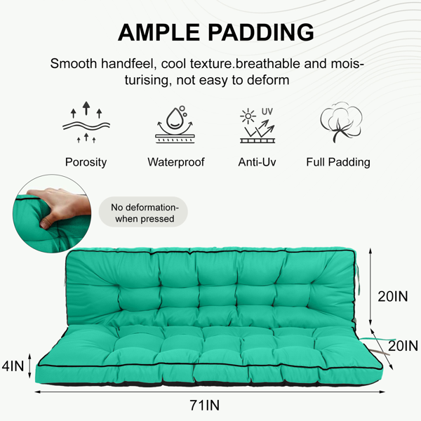Outdoor Swing Cushions 70 Inch Waterproof 4-Inch Thick Replacement with Backrest Ties for Garden Patio
