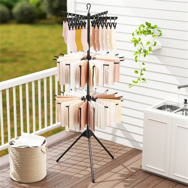 Foldable 3-Tier Laundry Drying Rack with 24 Clips & 32 Rods - Space Saving Clothes Dryer