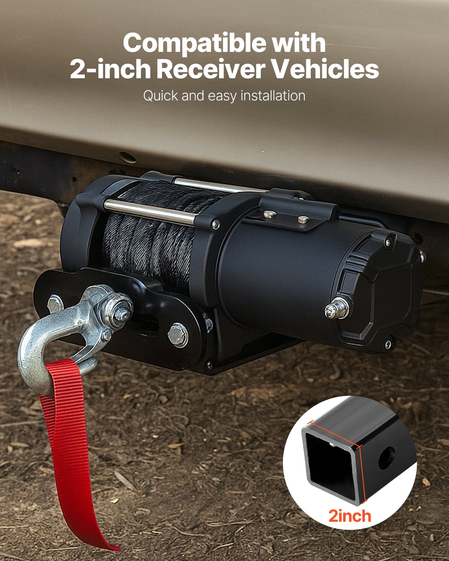 Heavy Duty Trailer Hitch Winch Mount 3600 lbs Capacity with 2-Inch Receiver - Black