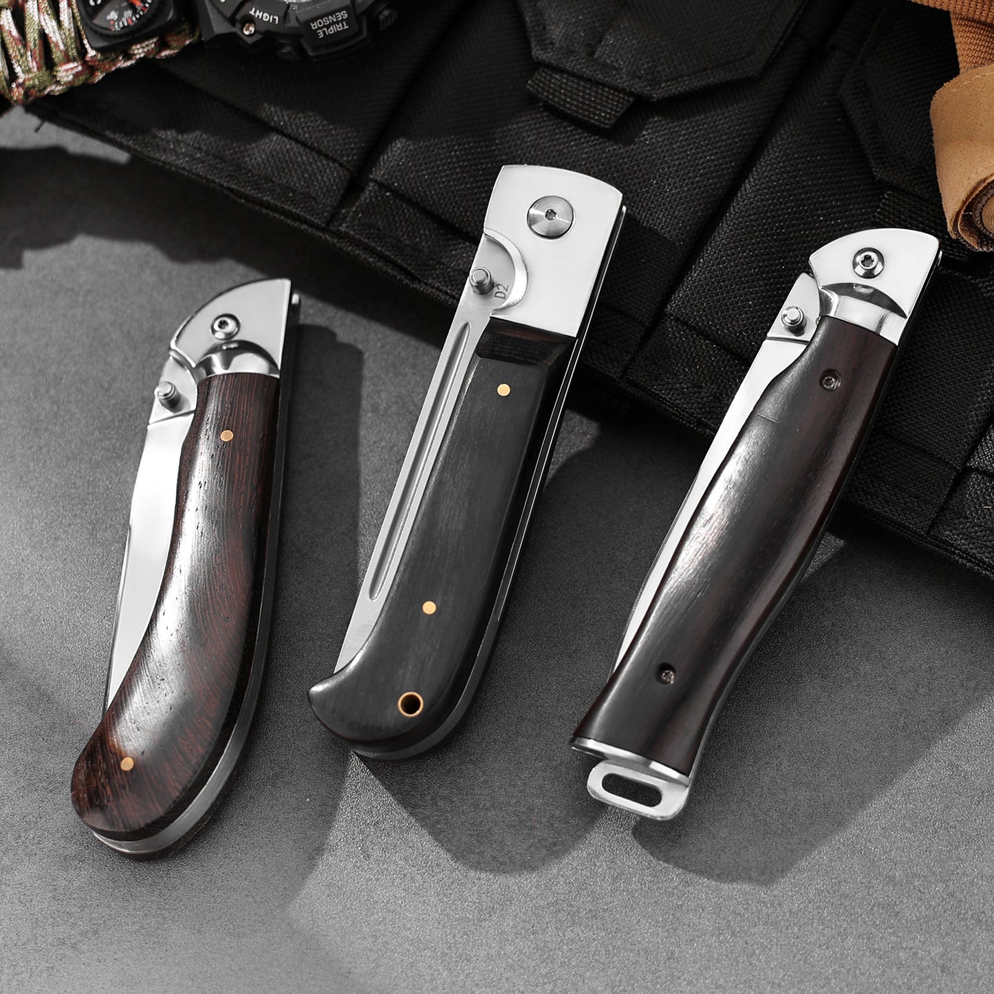 Outdoor Folding Knife - Stainless Steel Blade with Wooden or Ebony Handle
