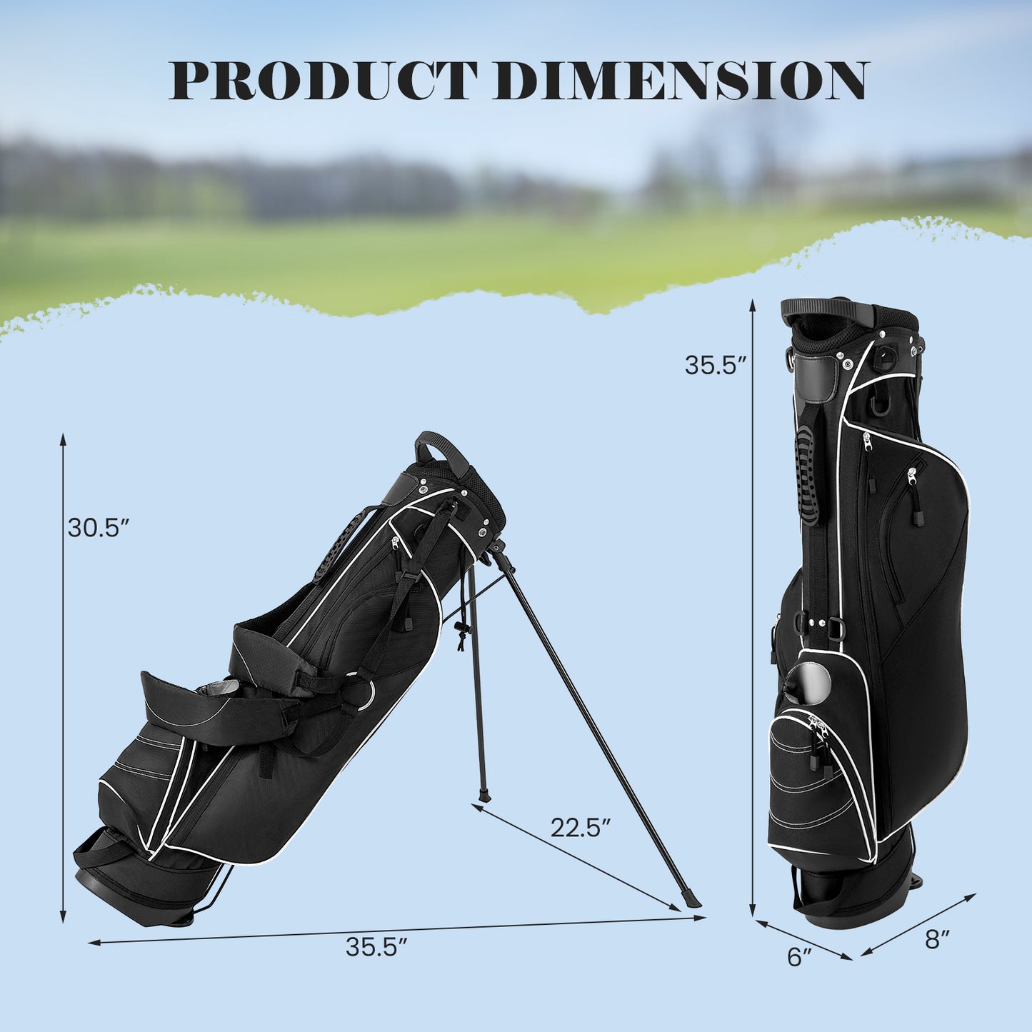 Golf Stand Cart Bag with 4-Way Top Divider - Black