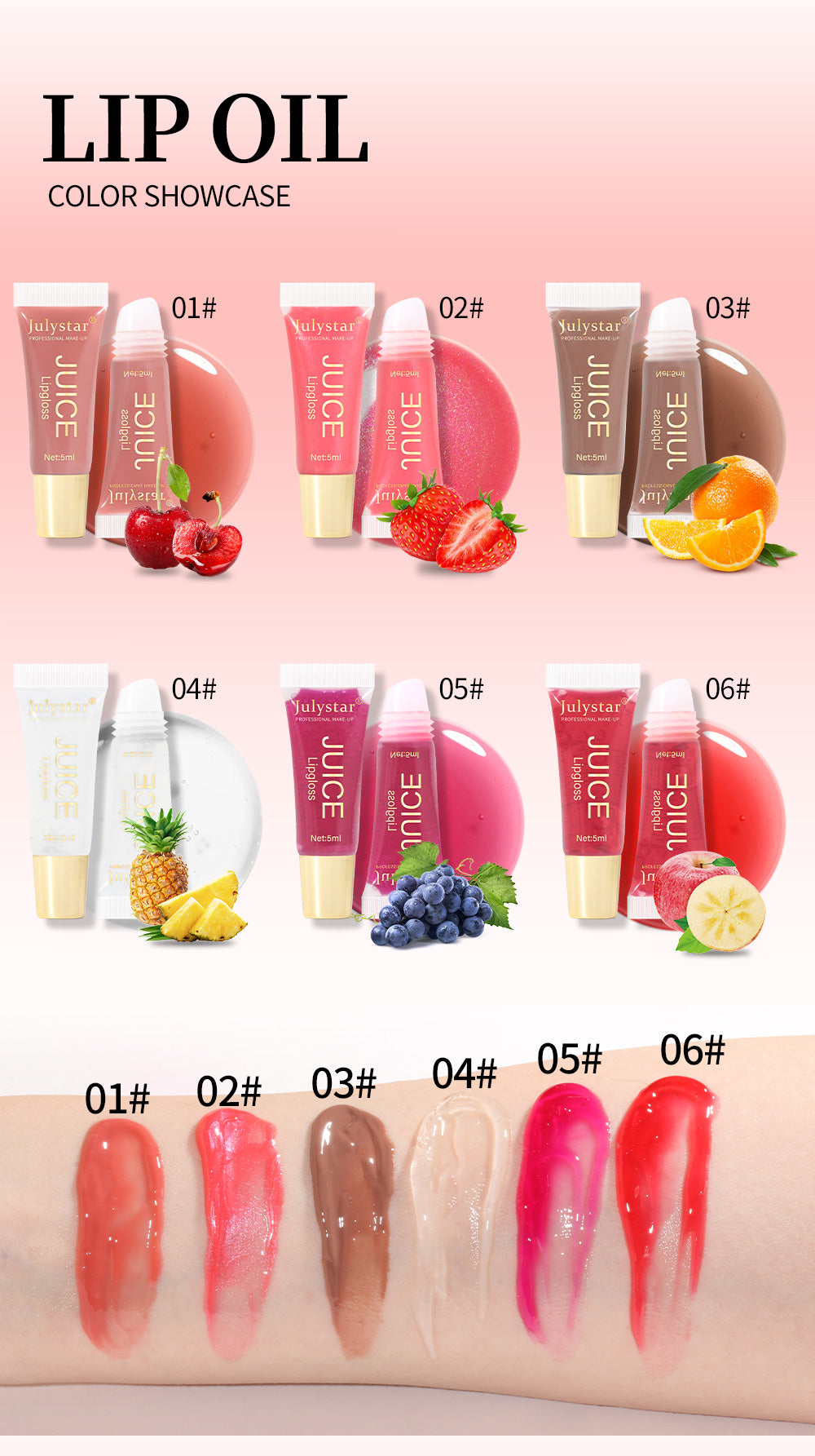 Hydrating Fruit Lip Oil - Long Lasting Moisturizing Shiny Lip Gloss