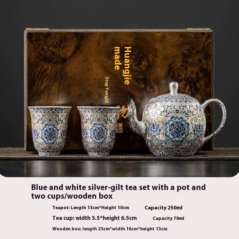 Gilded Silver Tea Set with Teapot - Retro Luxury Portable Drinkware