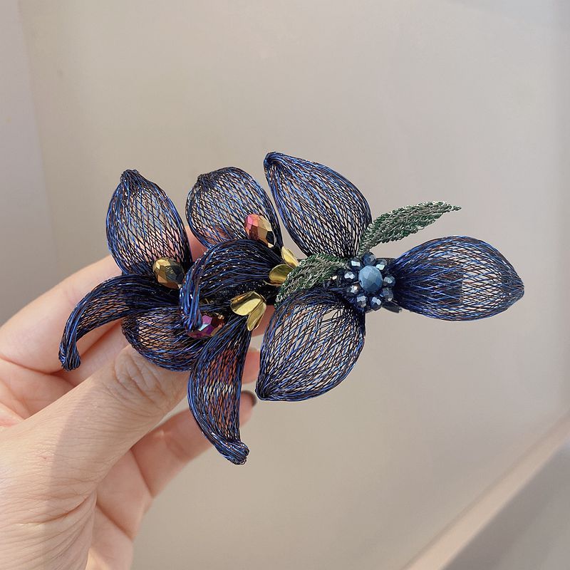 Elegant Flower Barrette Hair Clip - Metal Spring Clip