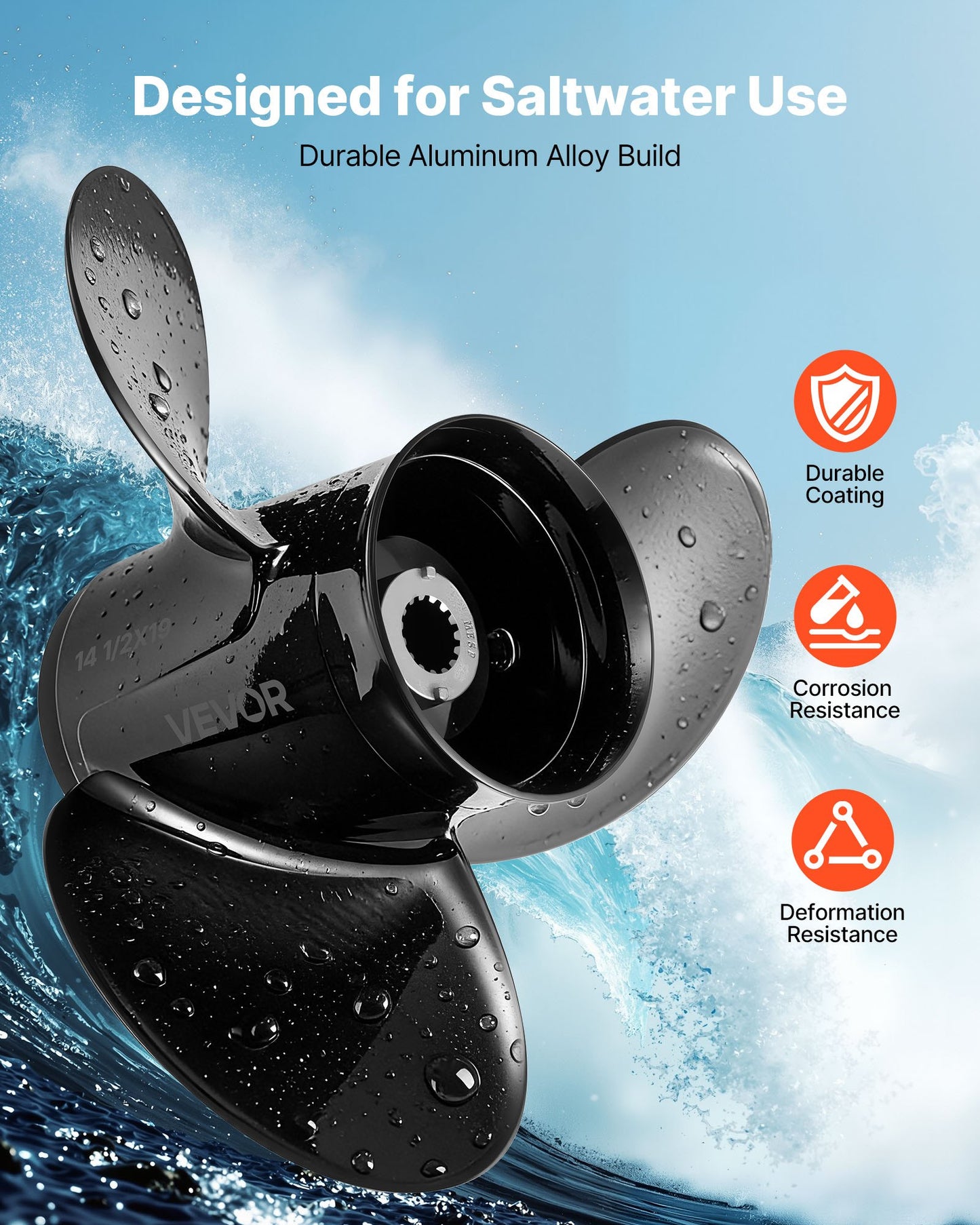 Outboard Propeller 3-Blade RH Aluminum Replacement for Mercury/Mariner 135-300 HP