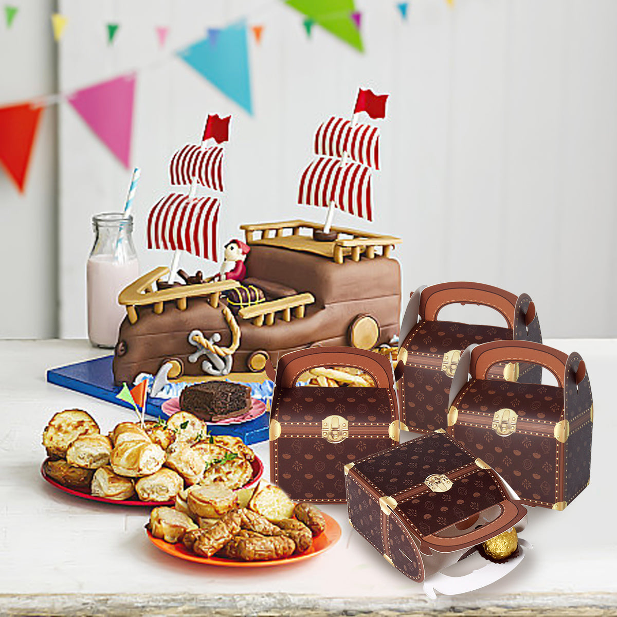 10 Pirate Theme Treasure Gift Boxes - Party Supplies