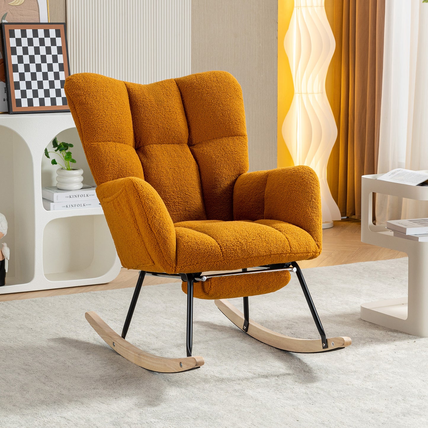 Teddy Fabric Rocking Chair with Adjustable Footstool - Caramel