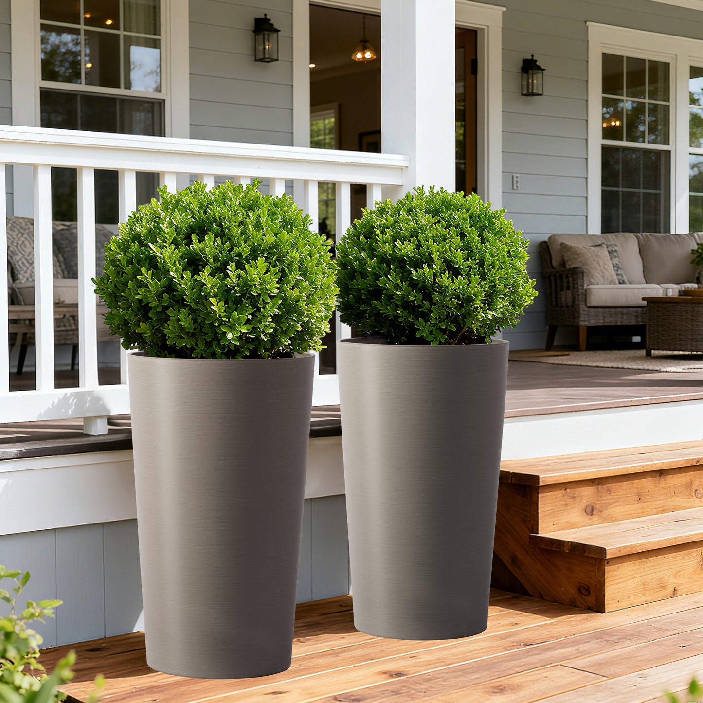 2 Pack Tall 21.7 In Planters For Outdoor Plants Modern Square Planter