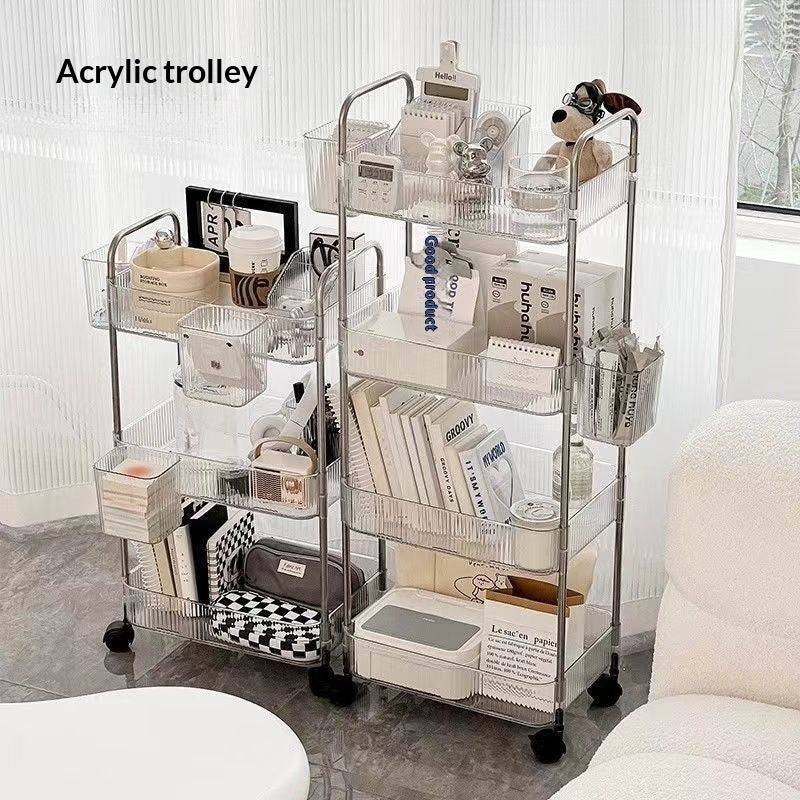 Clear Acrylic Snack Storage Cart with Basket - Modern Mobile Organizer