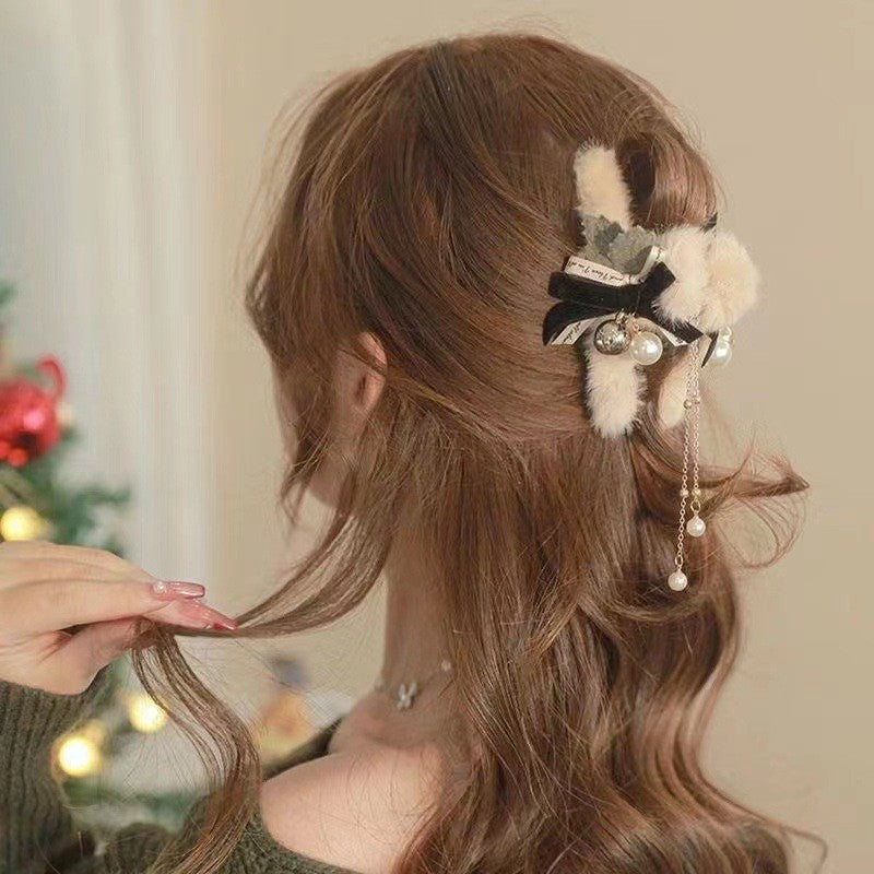 Plush Bow Hair Barrettes for Women