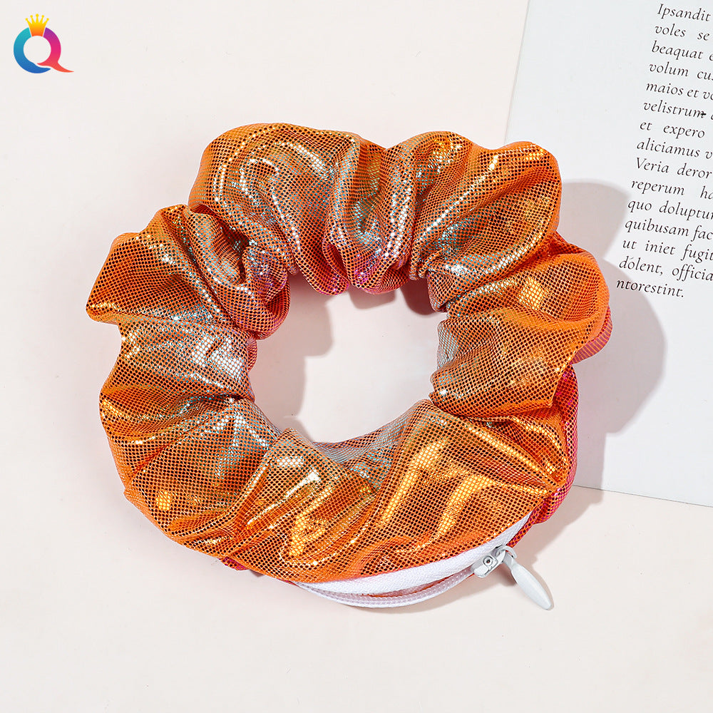 European & American Printed Satin Hair Ring with Zipper - Large Intestine Style