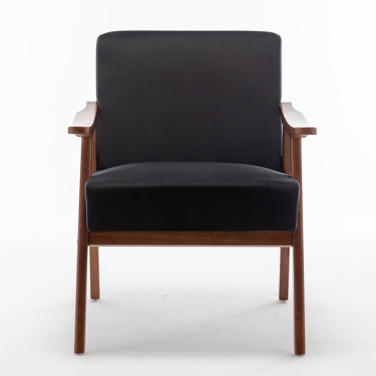 Mid-Century Modern Accent Chair - Black Velvet Lounge Chair