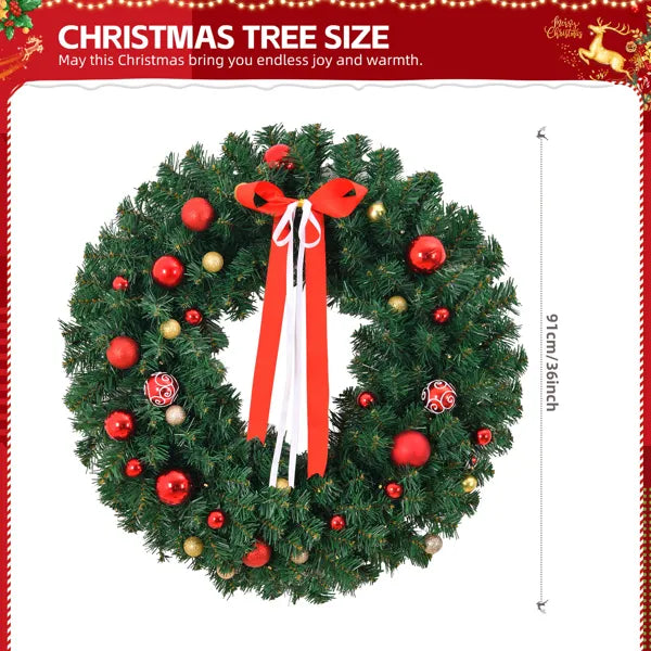 36-Inch Pre-Lit Battery Powered Christmas Wreath with 80 Warm Lights & 18 DIY Ornaments