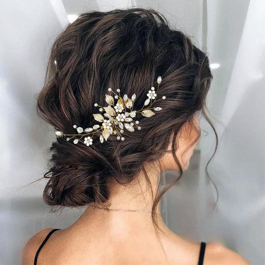 Floral Rhinestone Hair Comb with Crystal Inlay