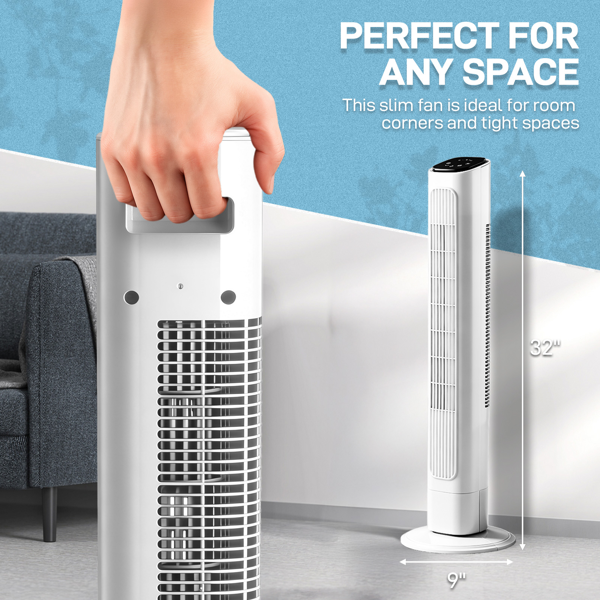 36-Inch Tower Fan with Remote Control, 3 Speeds & Oscillation - White