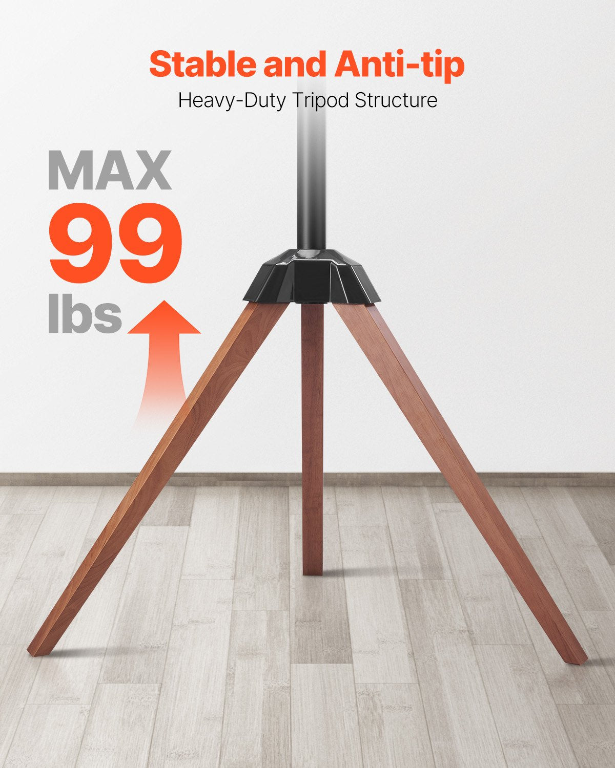 Portable Tripod TV Stand for 40-65 Inch TVs - Oak Wood Legs