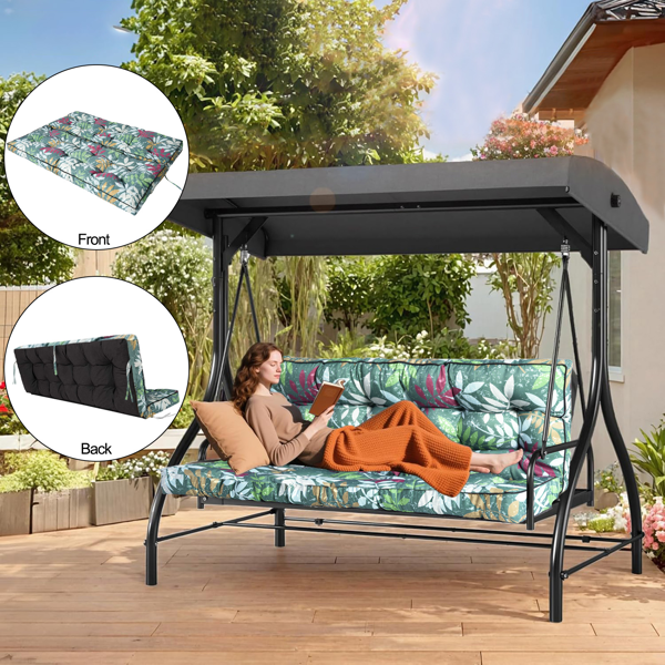 Outdoor Swing Cushion 70 Inch Waterproof 4-Inch Thick Replacement with Backrest & Ties for Garden Porch