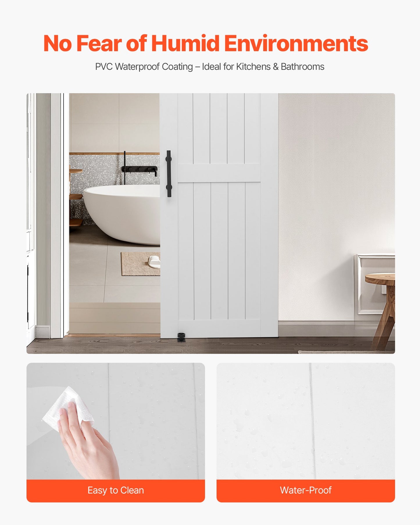 30x84 Inch Sliding Barn Door with Waterproof PVC Surface - Easy Install