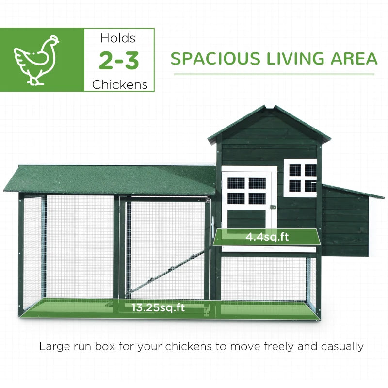 Wooden Chicken Coop with Run and Nesting Box - Outdoor Hen House, Green