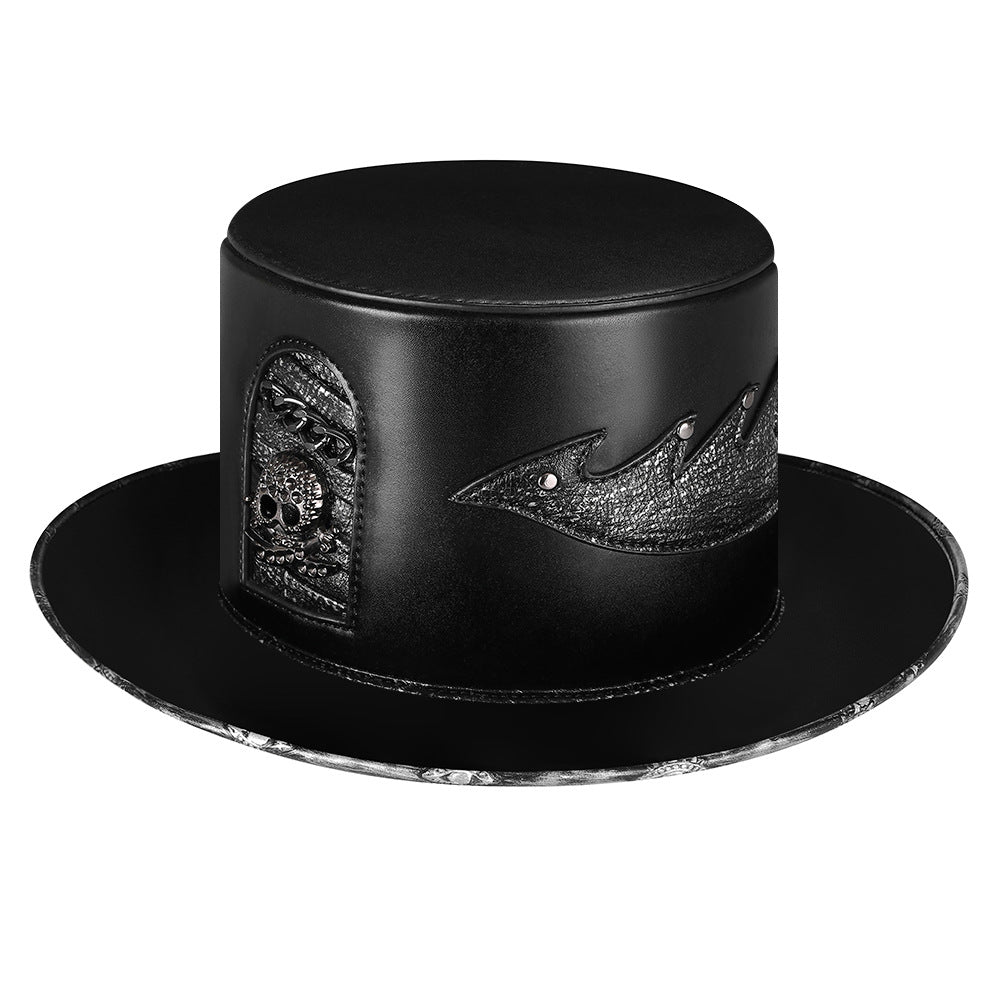 Unisex Punk Flat Top Big Brim Magic Hat - Black