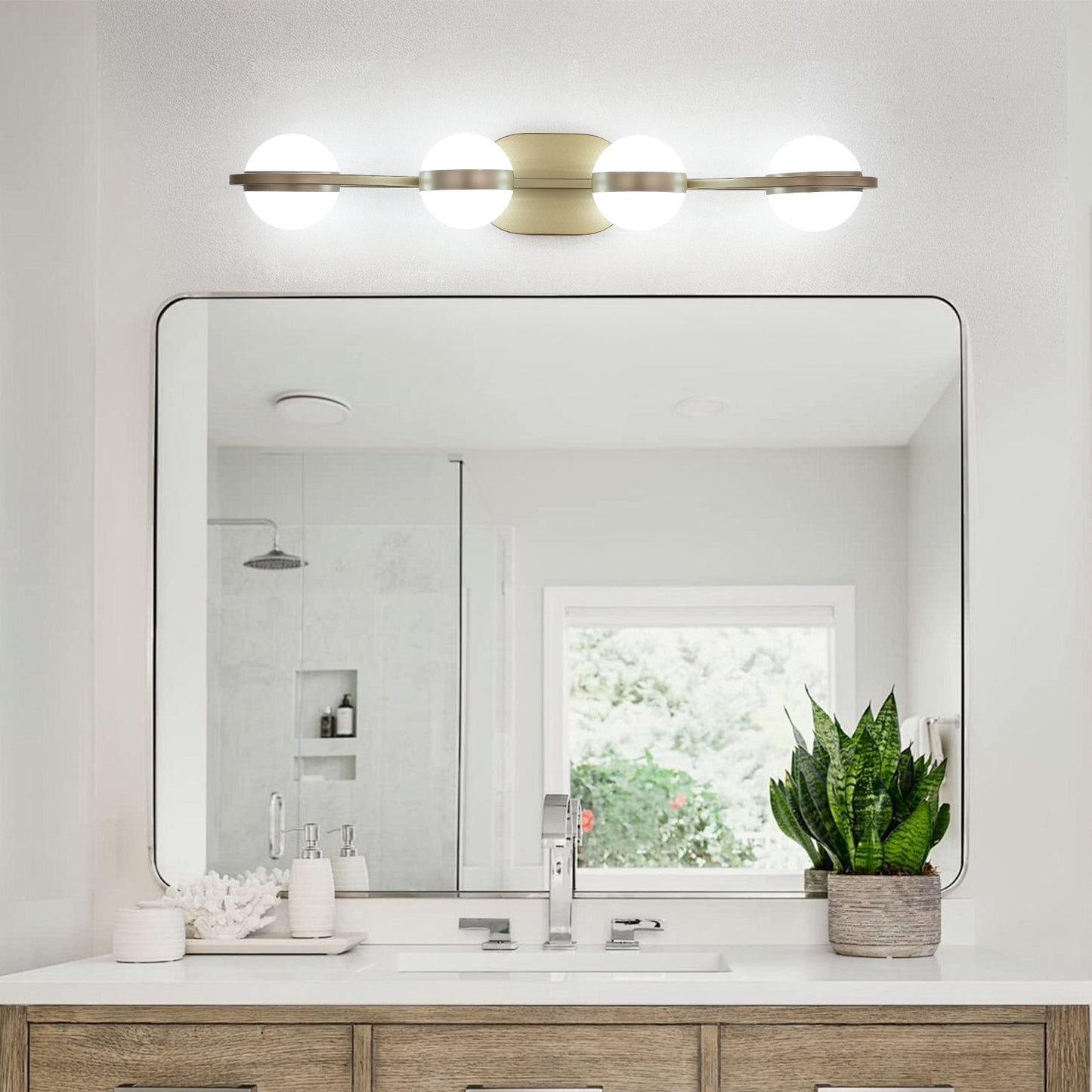 28-Inch Golden LED Bathroom Vanity Light - 4-Light Fixture