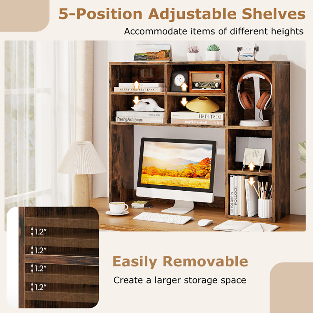 Desktop Bookshelf With 7 Open Cubbies And 3 Adjustable Shelves 2