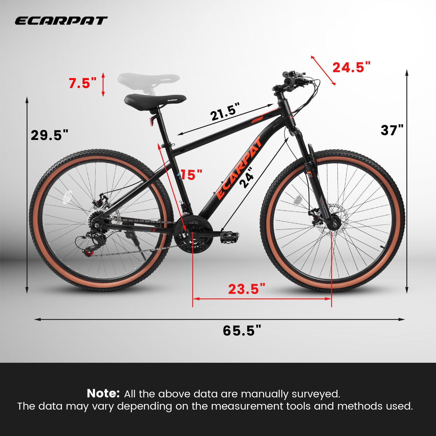 24 Inch Mountain Bike for Teenagers - High Carbon Steel Frame, Disc Brakes, Red & Black