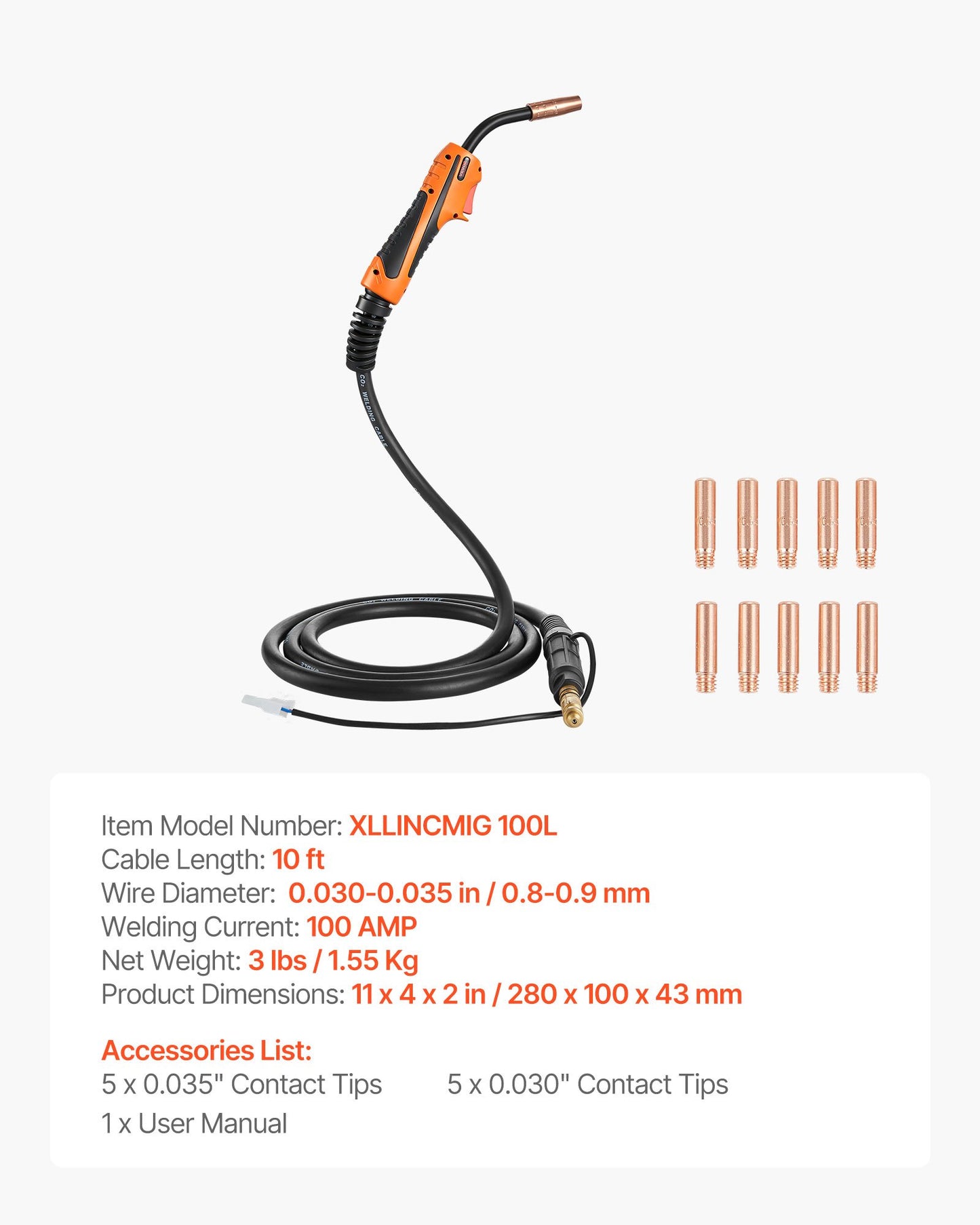 Vevor 100A MIG Welding Gun with 10FT Cable Replacement for Lincoln Magnum 100L