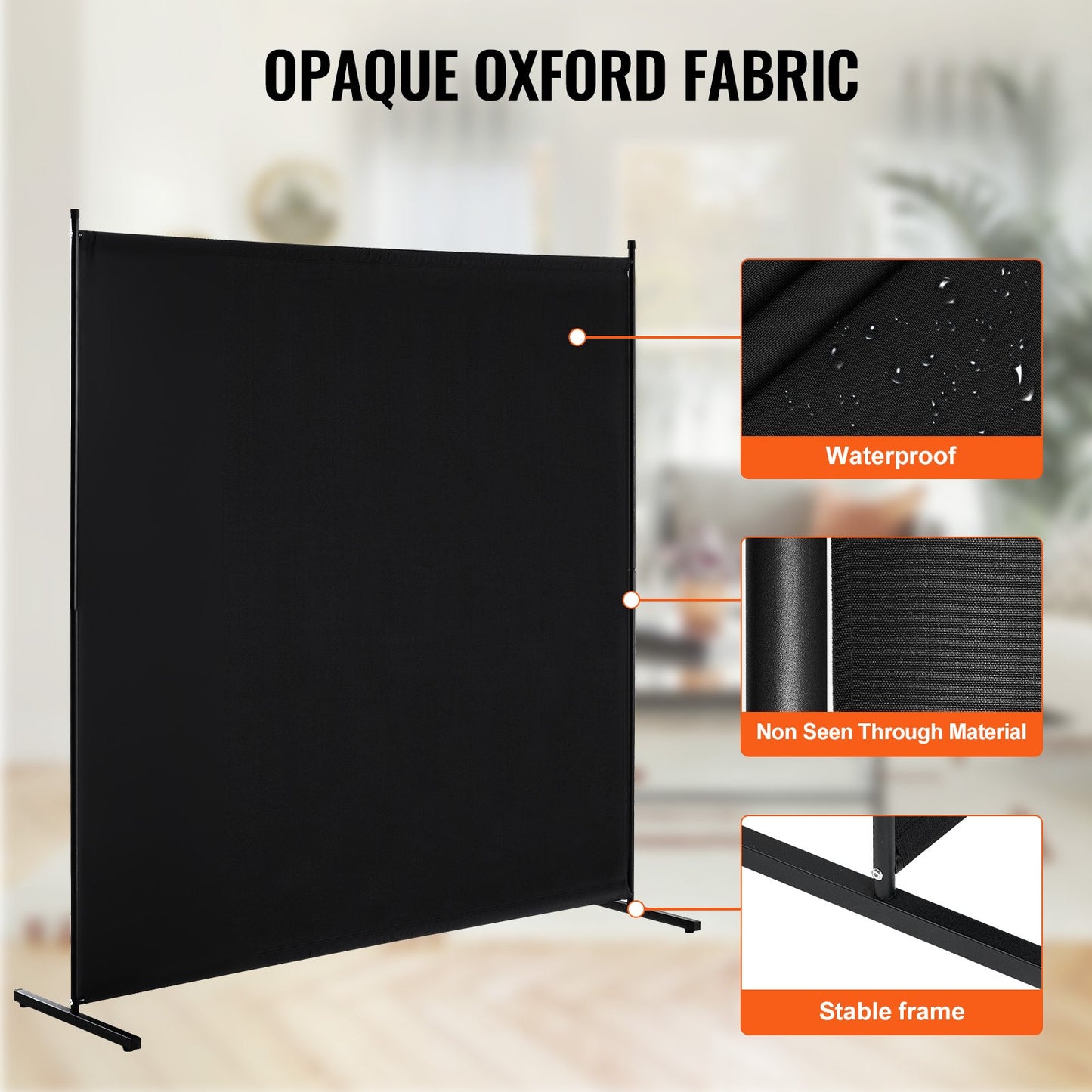 6FT Freestanding Room Divider - Black Privacy Screen Panel