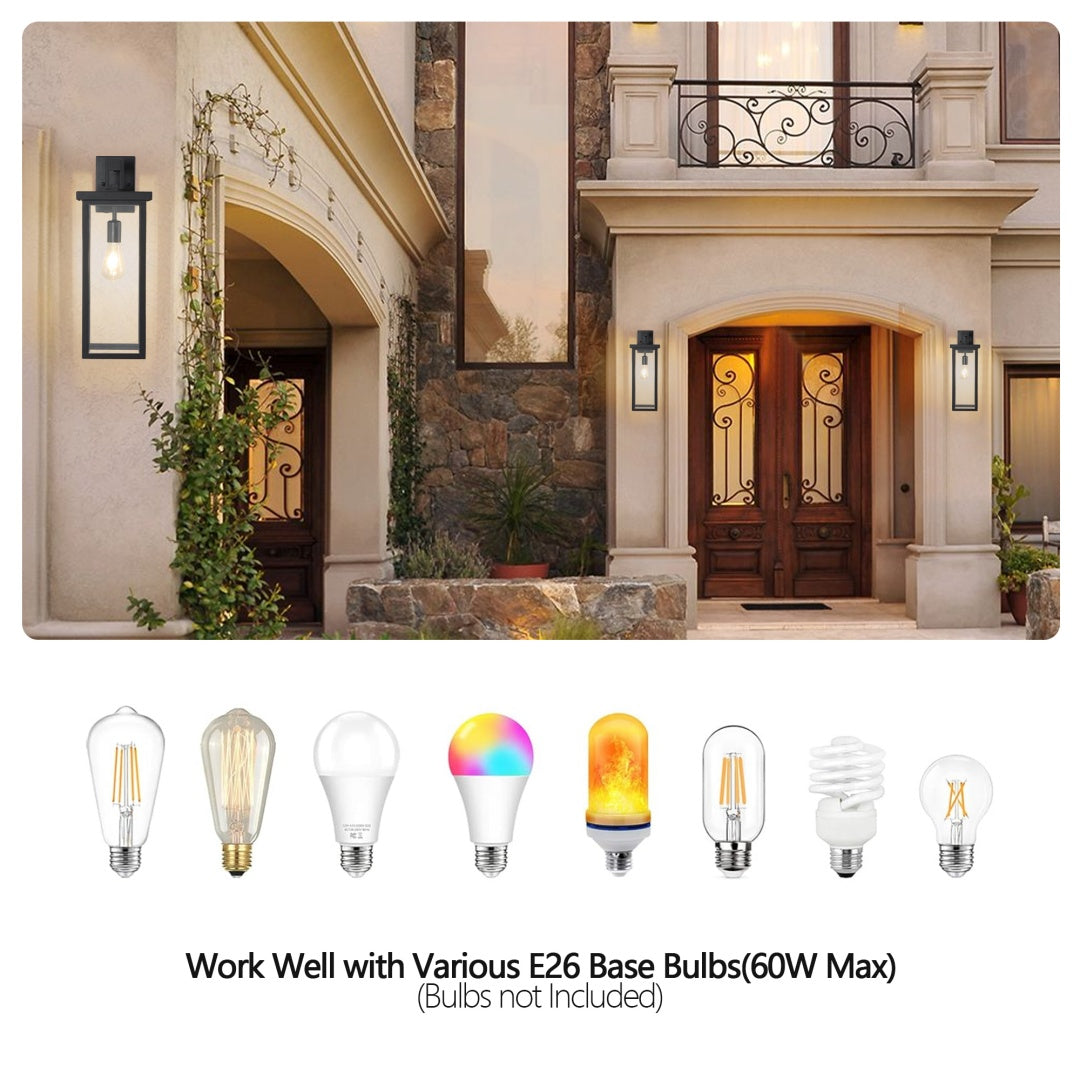 Modern Outdoor Wall Lanterns - Black Metal Frame, Clear Glass