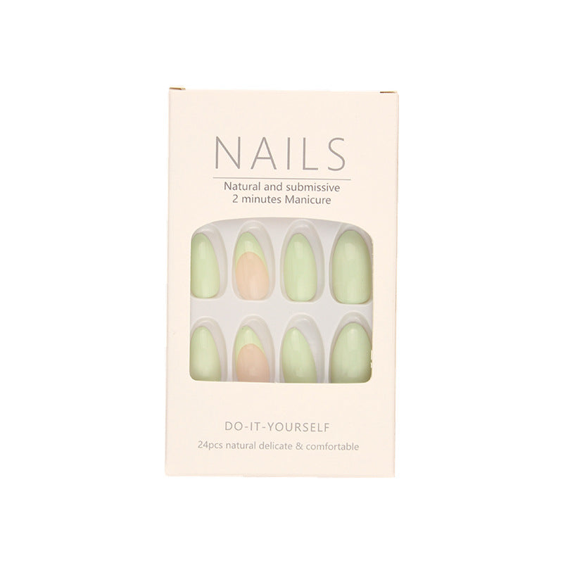 Green Short Fake Nail Set with Armor Design - 24 Pieces, Nail Art Kit