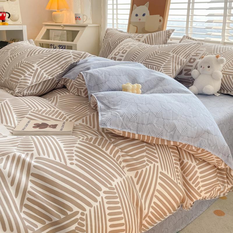 Cotton Bedding Set - Four-Piece Quilt Cover & Sheets with Skin-Friendly Sanded Finish