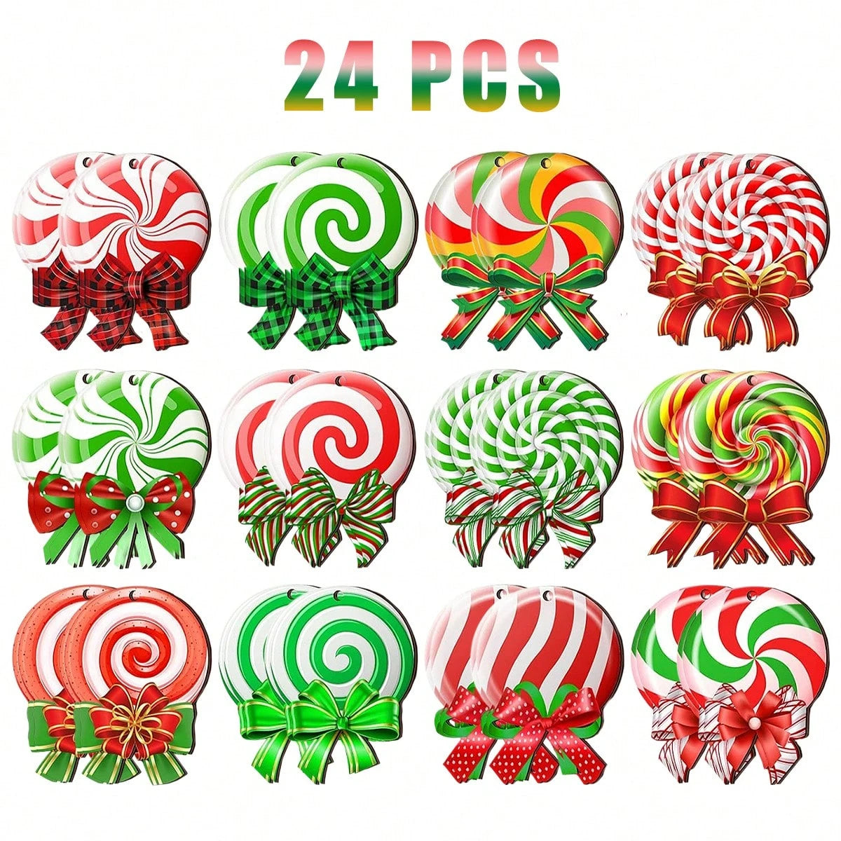 24-Piece Colorful Peppermint Christmas Tree Ornaments Set