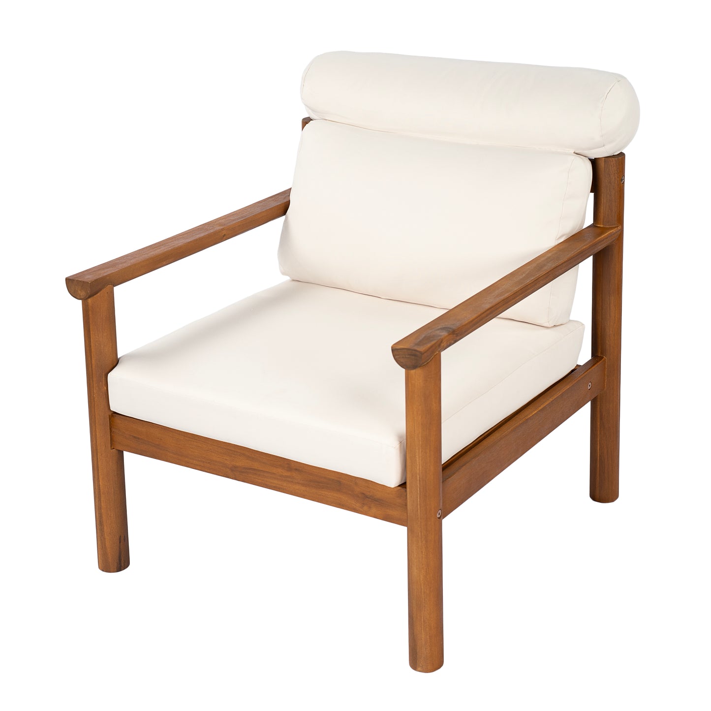 28" Acacia Wood Outdoor Lounge Chair with Thick Cushions - Teak & Beige