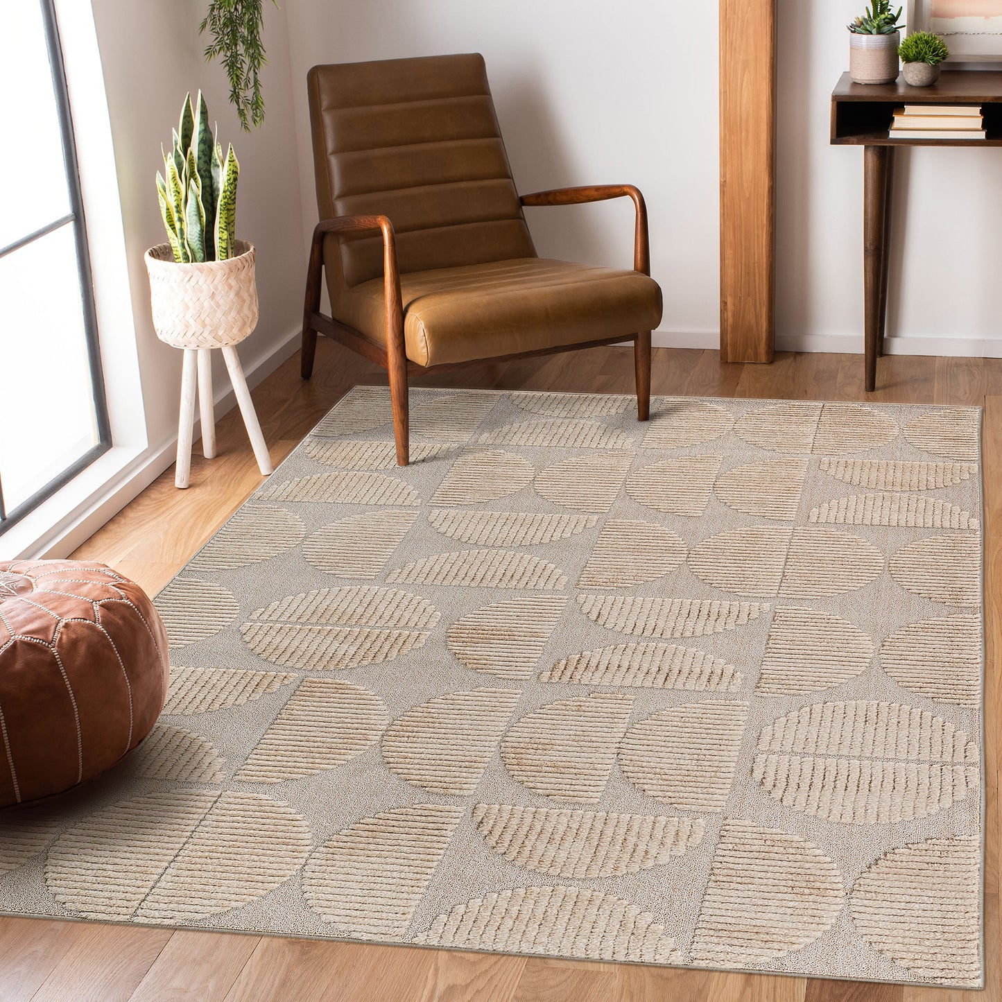 Step Collection High-Low Beige Indoor Area Rug, 6'7''x9', Modern,