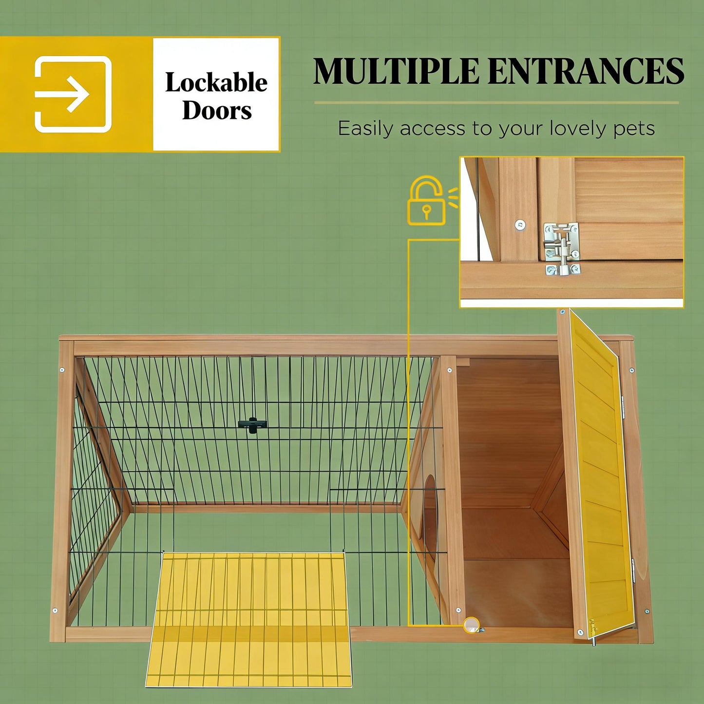 A-Frame Wooden Rabbit Hutch - Small Animal Cage - Yellow