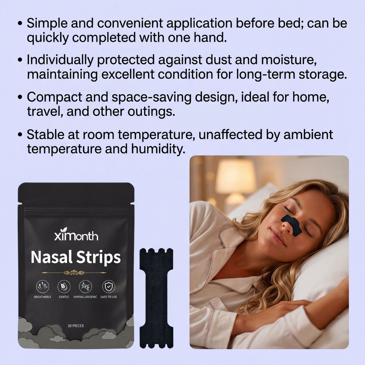 Anti-Snoring Nasal Strips 30 Pieces - Breathable Snoring Relief