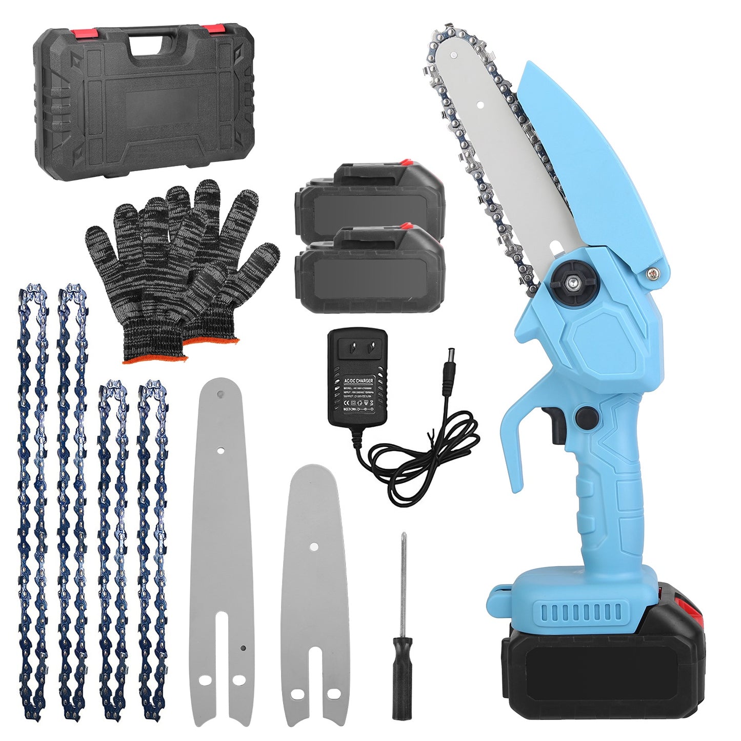 Cordless Mini Chainsaw with 2 Batteries 4in & 6in Chainsaw for Tree Pruning & Wood Cutting