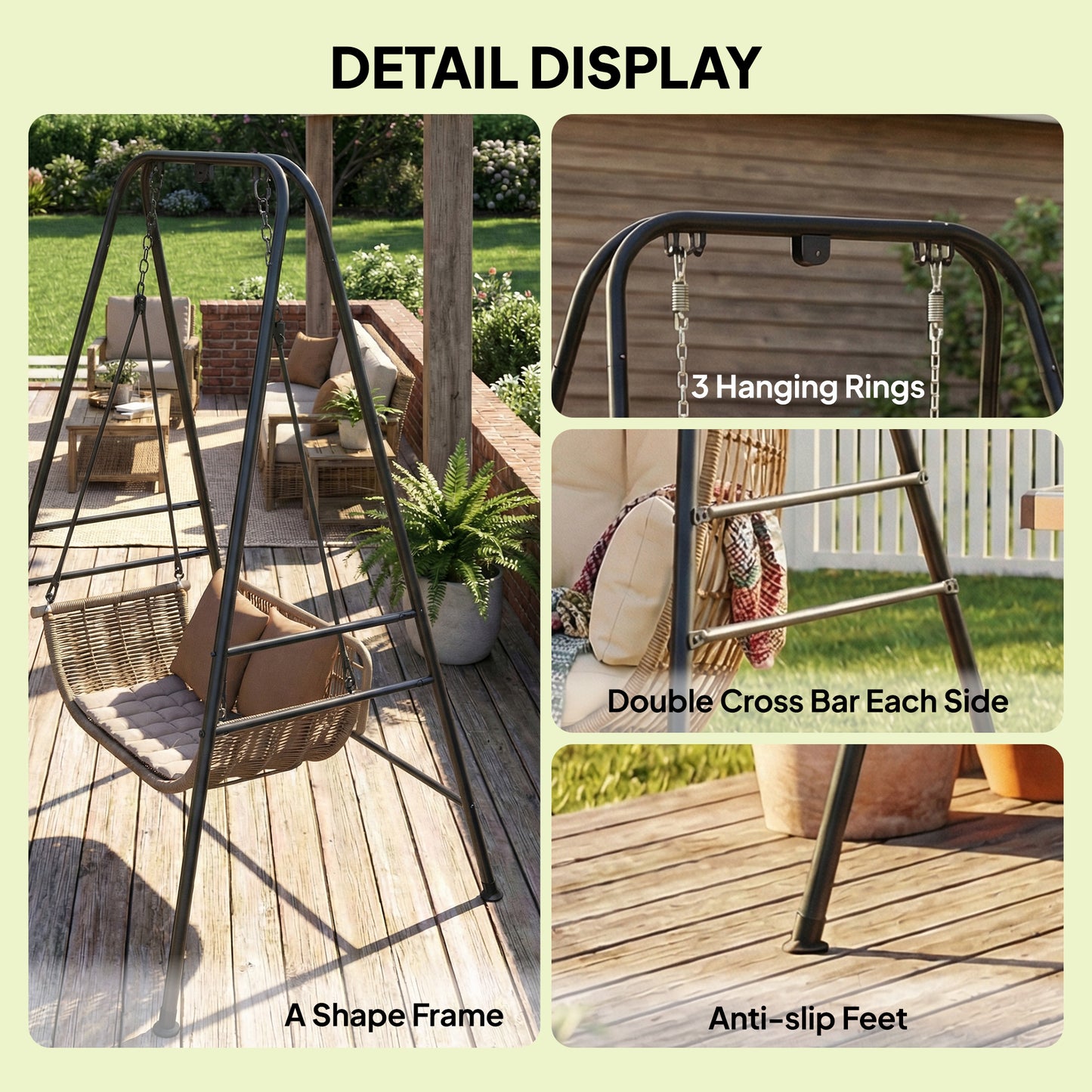 Hammock Chair Stand for Indoor & Outdoor Use - Black