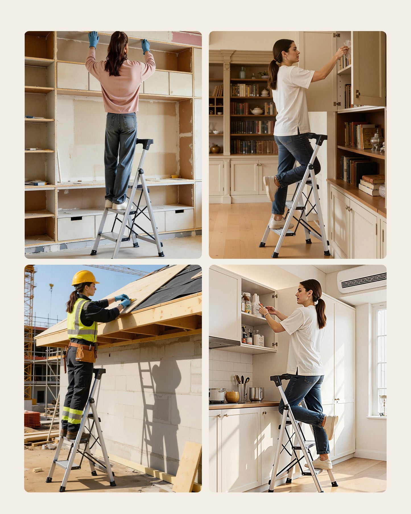 Foldable Aluminum Step Ladder - 3 Step Stool with Anti-Slip Pedal, Handgrip, 330 lbs Capacity, Portable for Home & Office, Black