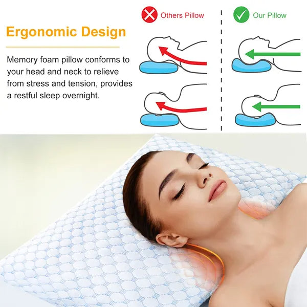 Cooling Memory Foam Pillow - Adjustable Height & Double-Sided King Size