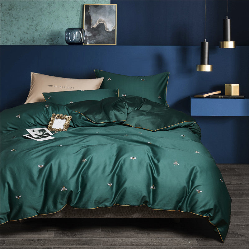 Pastoral Cotton Bedding Set with Satin Finish - Four-Piece Home Textile