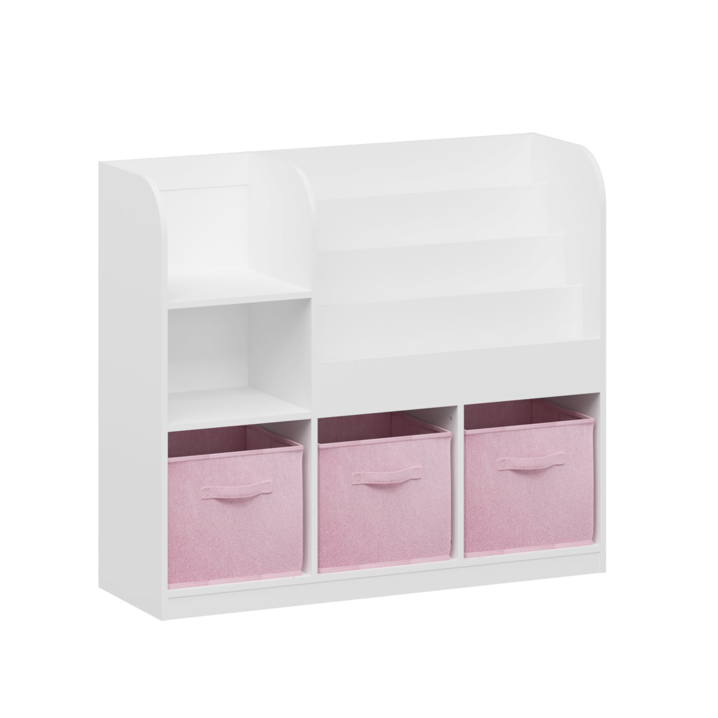 Kids Bookcase with 3 Fabric Drawers - White and Pink
