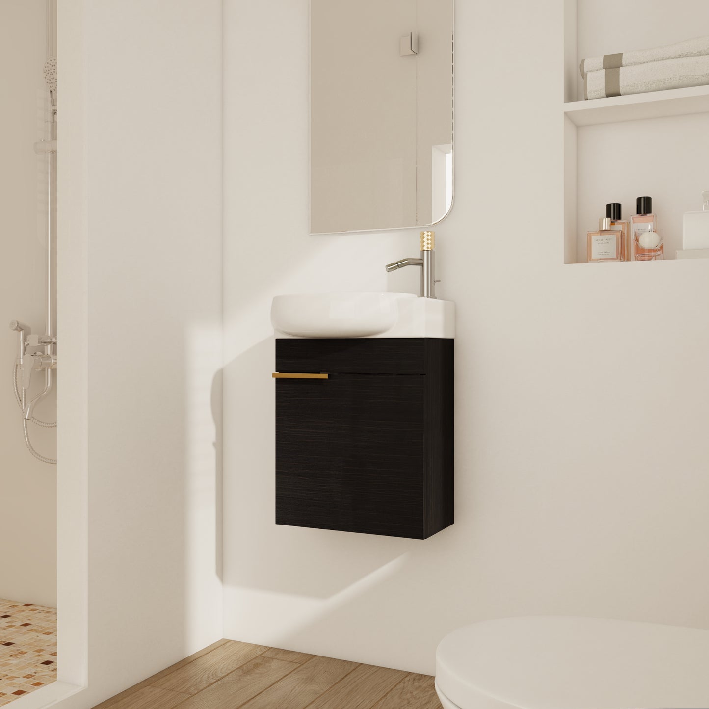 Soft Close Doors Bathroom Vanity With Sink,16 Inch For Small