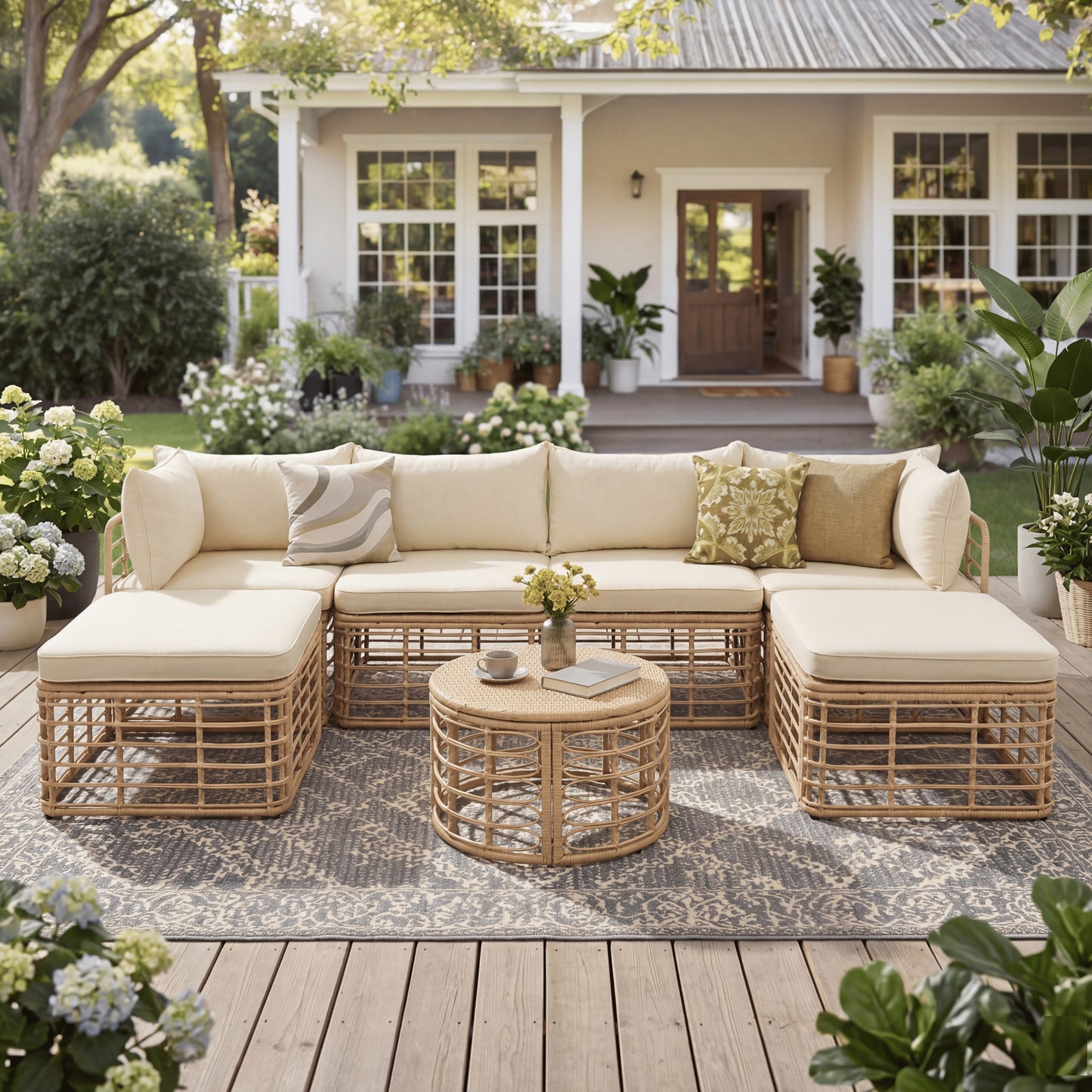 GO 7 Pieces Outdoor Patio Furniture, All-Weather Rattan Sectional