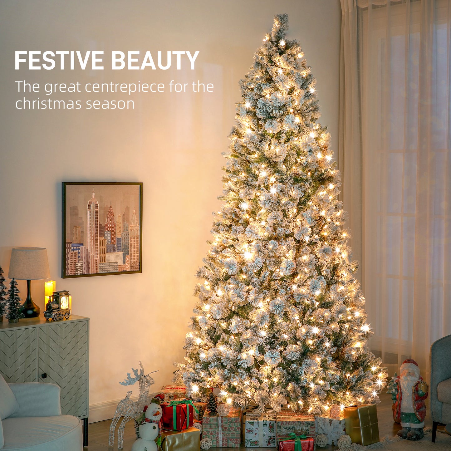 9 ft Prelit Flocked Artificial Christmas Tree with 750 Lights